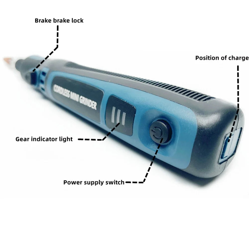 3-Speed Adjustable Cordless Mini Grinder with Copper Chuck Engraving Needle Drill Bit Set - 3