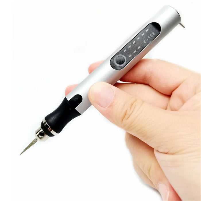 E108 Rechargeable Mini Rotary Engraving Pen with Engraving Needle Drill Bit Set for Small Scale DIY Crafting - Silver - 7