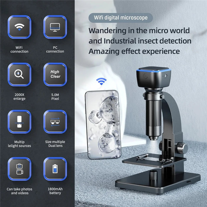 315w Dual Lens Smart WiFi Digital Microscope 2000X Magnification Rechargeable Microscope Video Recorder - 3