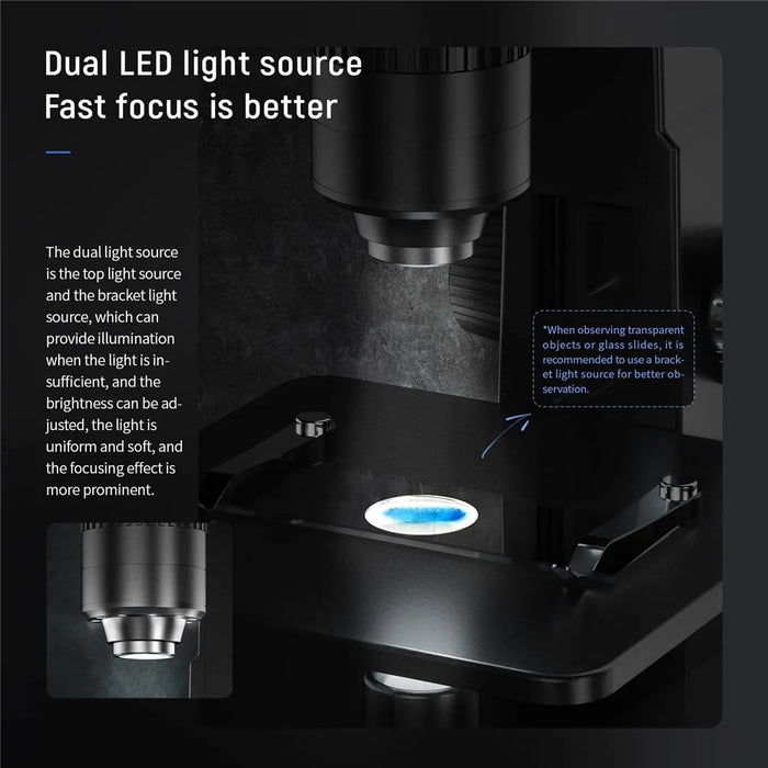315w Dual Lens Smart WiFi Digital Microscope 2000X Magnification Rechargeable Microscope Video Recorder - 7