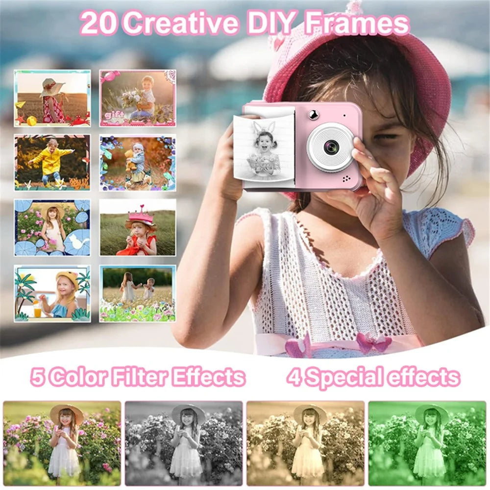 S7 2.4-inch Screen Mini Children HD Instant Camera Portable Photo Printer with 32G TF Card + Card Reader - Pink - 4