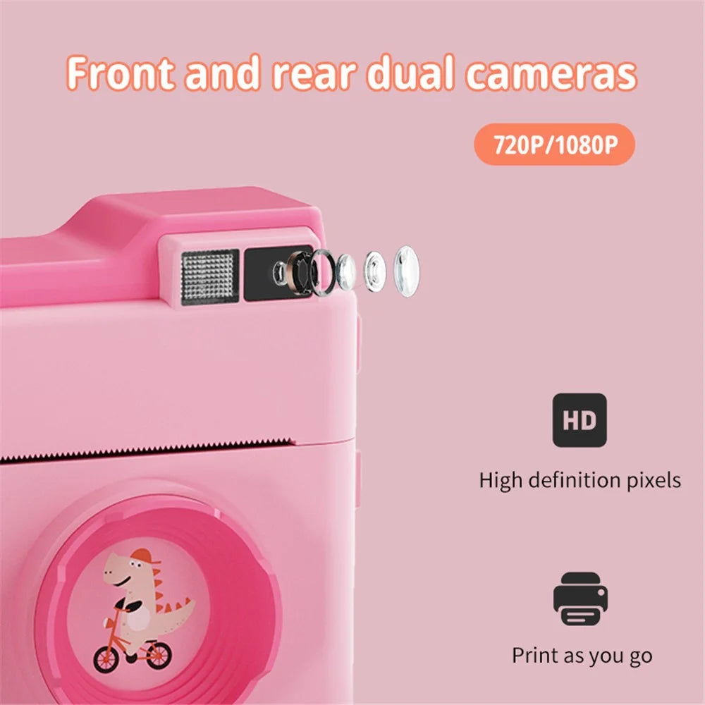 LK002 2.4-inch Screen Children HD Digital Camera Mini Inkless Photo Printer with 32G TF Card + Card Reader - Yellow - 5