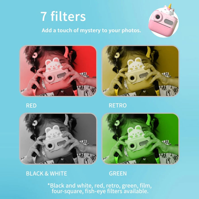 K64 Cute Dual Lens Kids HD Camera Instant Printing Thermal Photo Printer with 32G TF Card + Card Reader - Green - 7