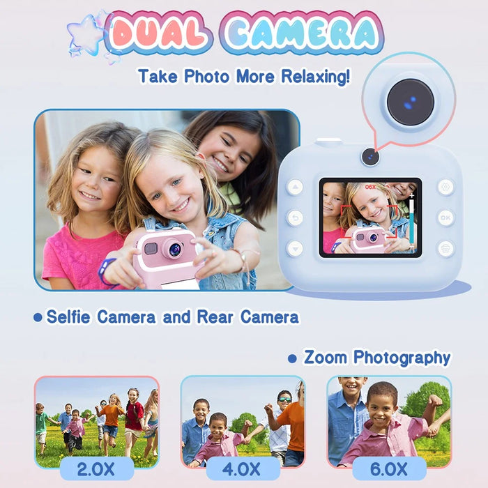 M8 2.4-inch IPS Screen Dual Lens Kids Print Camera Instant Thermal Photo Printer - Blue - 4
