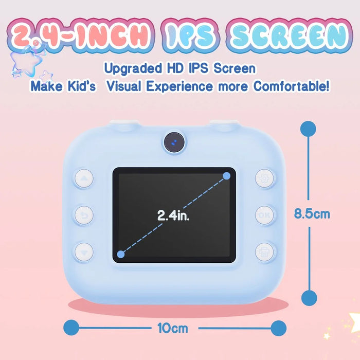 M8 2.4-inch IPS Screen Dual Lens Kids Print Camera Instant Thermal Photo Printer - Blue - 6
