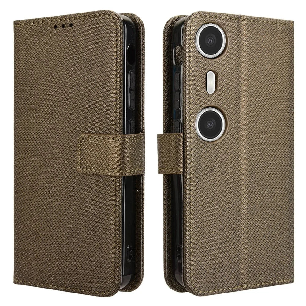 For XREAL Beam Pro Case PU Leather Diamond Texture Wallet Phone Cover - Brown - 1