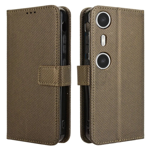 For XREAL Beam Pro Case PU Leather Diamond Texture Wallet Phone Cover - Brown - 1