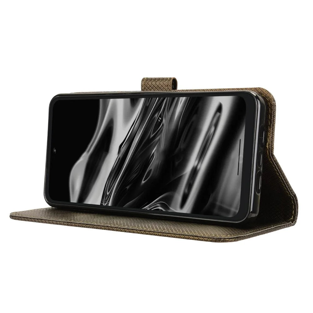 For XREAL Beam Pro Case PU Leather Diamond Texture Wallet Phone Cover - Brown - 3