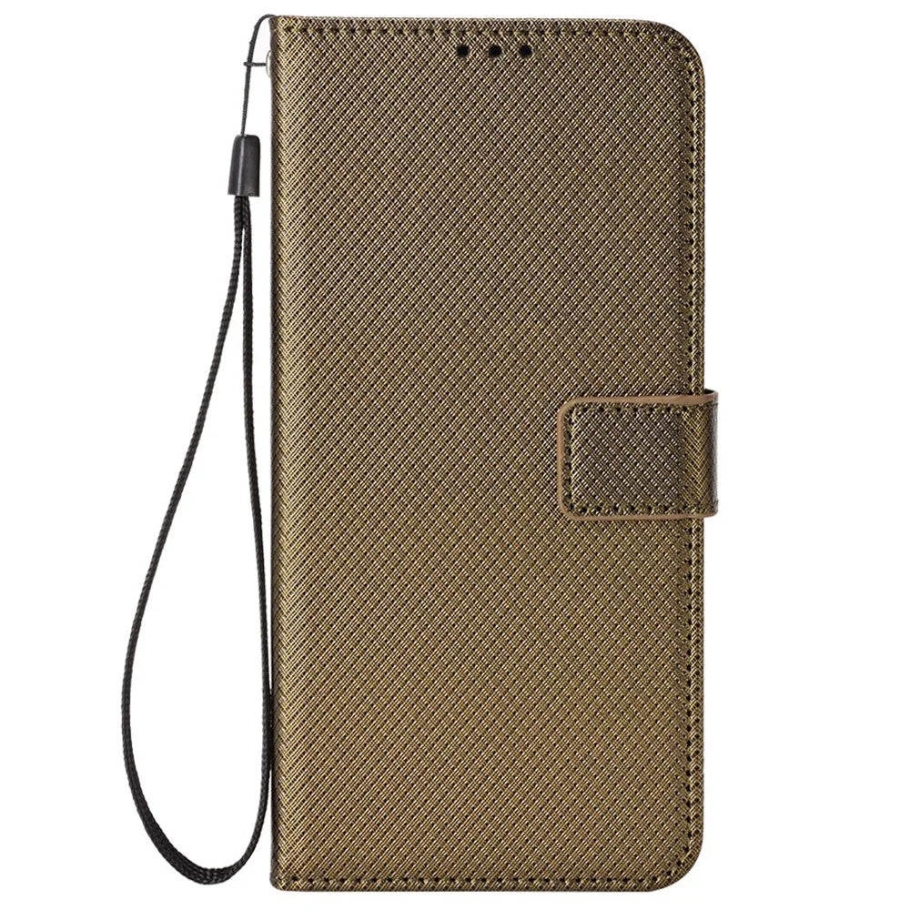 For XREAL Beam Pro Case PU Leather Diamond Texture Wallet Phone Cover - Brown - 6