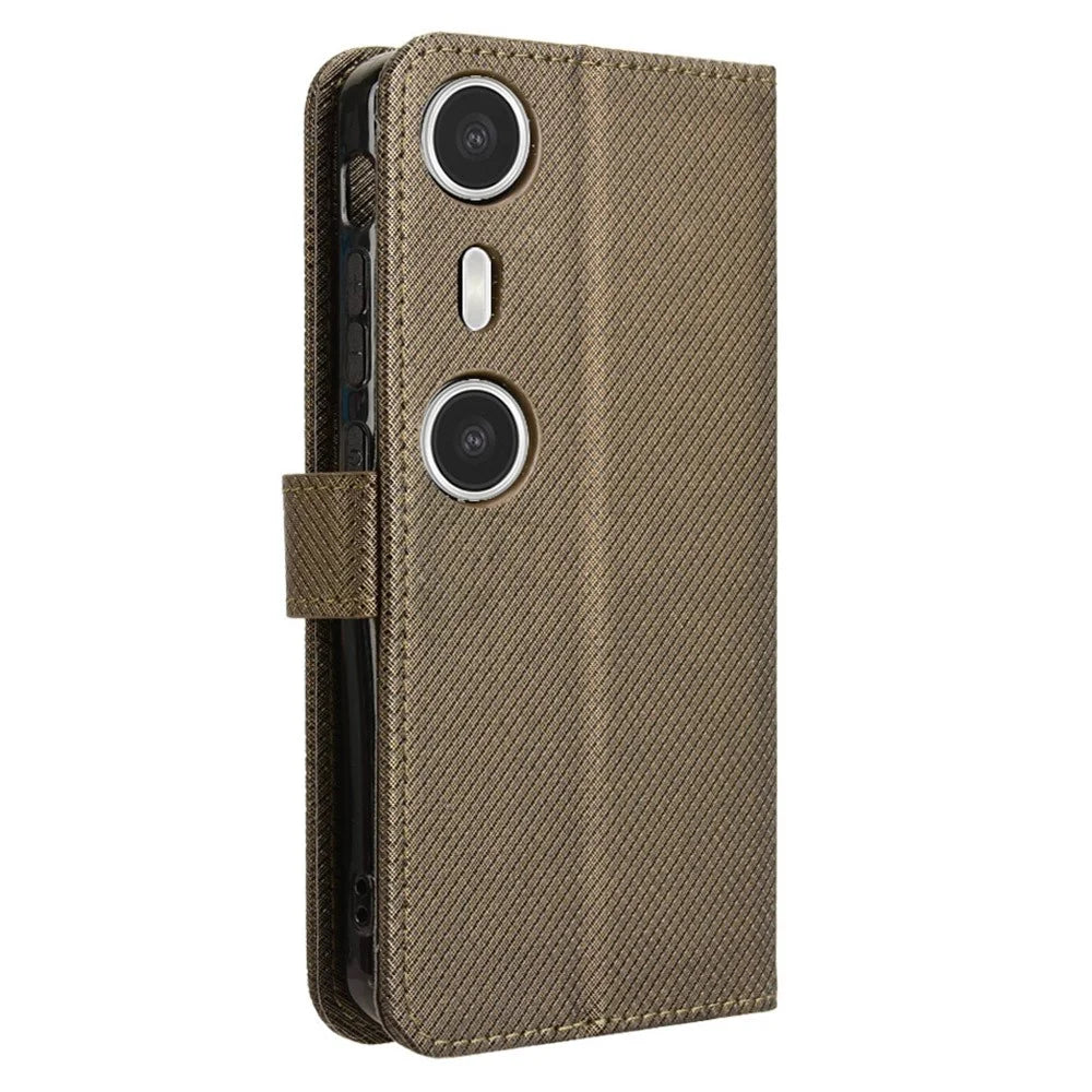For XREAL Beam Pro Case PU Leather Diamond Texture Wallet Phone Cover - Brown - 7