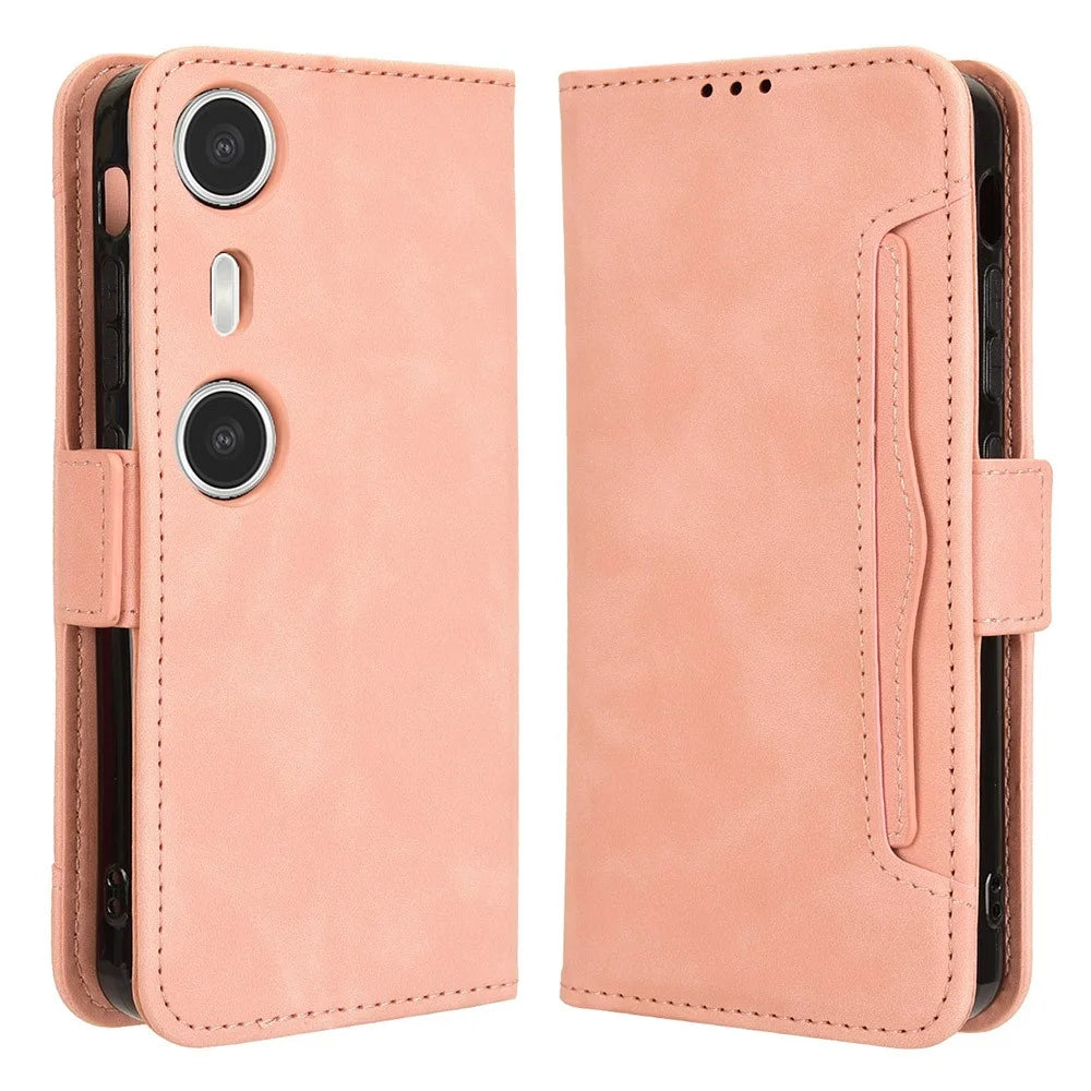 For XREAL Beam Pro Leather Case Phone Wallet Cover with Multiple Card Slots - Pink - 1