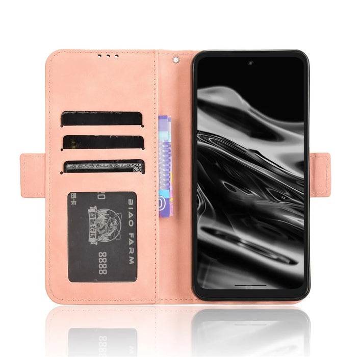 For XREAL Beam Pro Leather Case Phone Wallet Cover with Multiple Card Slots - Pink - 3