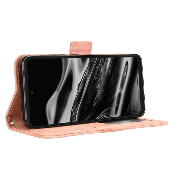 For XREAL Beam Pro Leather Case Phone Wallet Cover with Multiple Card Slots - Pink - 4