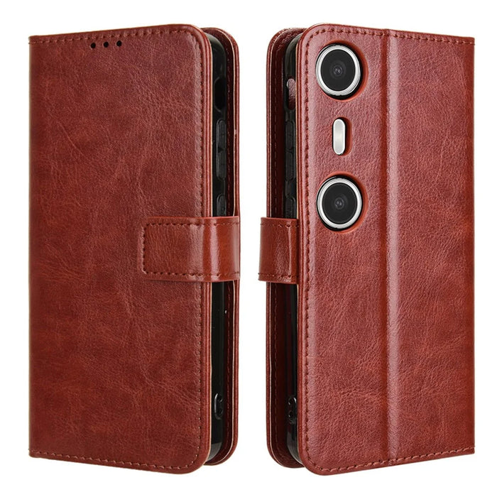 For XREAL Beam Pro Case Crazy Horse Texture PU Leather Phone Wallet Cover - Brown - 1