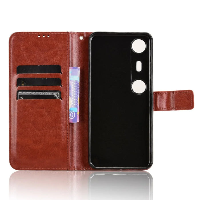 For XREAL Beam Pro Case Crazy Horse Texture PU Leather Phone Wallet Cover - Brown - 4