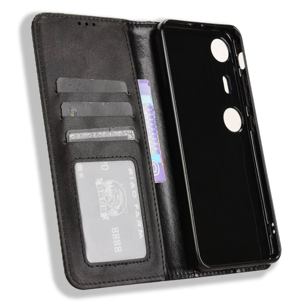 For XREAL Beam Pro Leather Case Wallet Stand Retro Texture Phone Cover - Black - 5