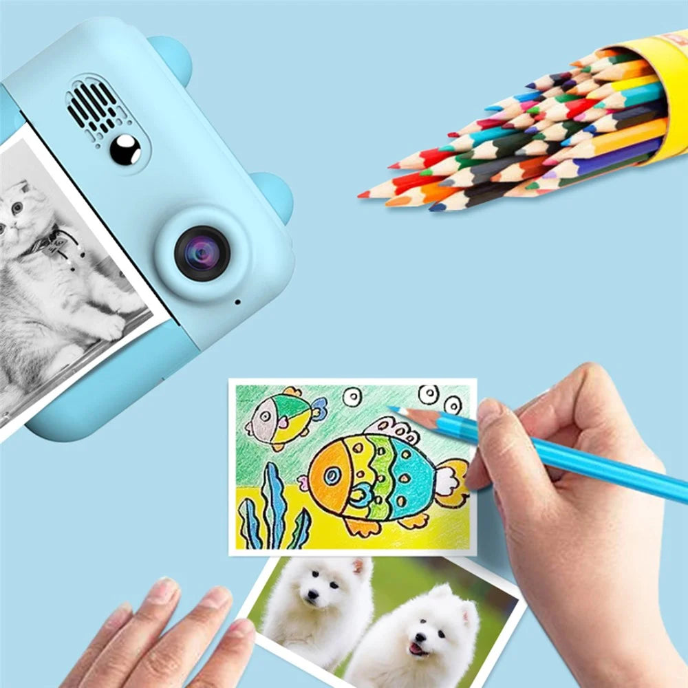 A22 2.4-inch Screen Mini Kids HD Digital Camera Instant Photo Printing Machine with 32G TF Card + Card Reader - Blue - 6