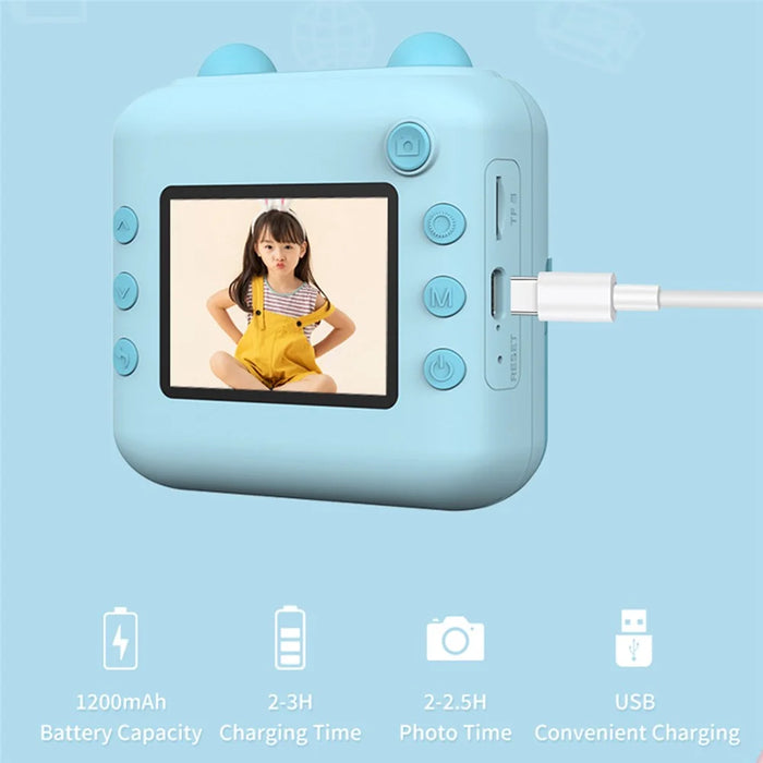 A22 2.4-inch Screen Mini Kids HD Digital Camera Instant Photo Printing Machine - Blue - 7