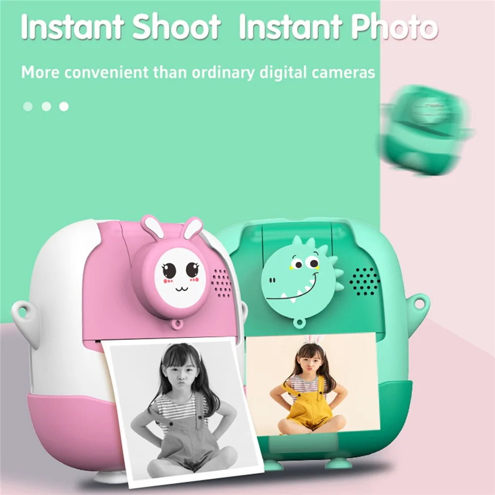 A19B Cartoon Design 2.0-inch Screen Mini Kids HD Digital Camera Instant Photo Printer with 32G TF Card + Card Reader - Pink - 6