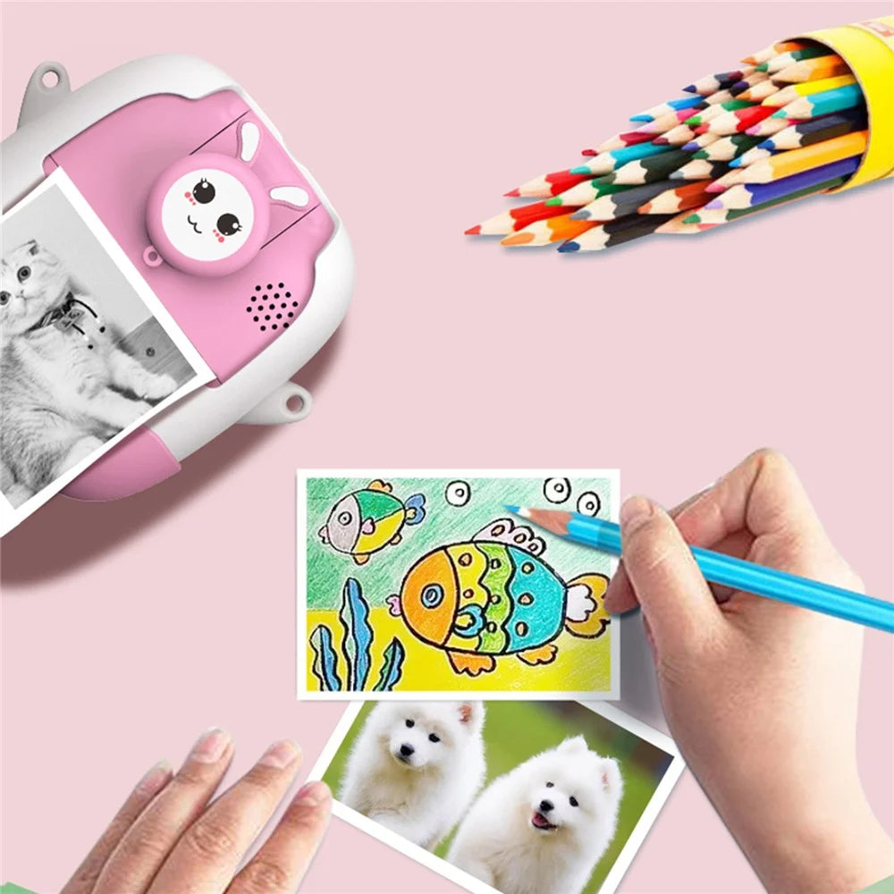 A19B Cartoon Design 2.0-inch Screen Mini Kids HD Digital Camera Instant Photo Printer with 32G TF Card + Card Reader - Pink - 7