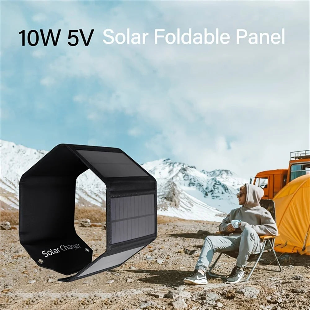 SPB5Z Foldable 5 Solar Panel Charger 10W 5V Portable Solar Charger for Outdoor Hiking Camping - Black - 2