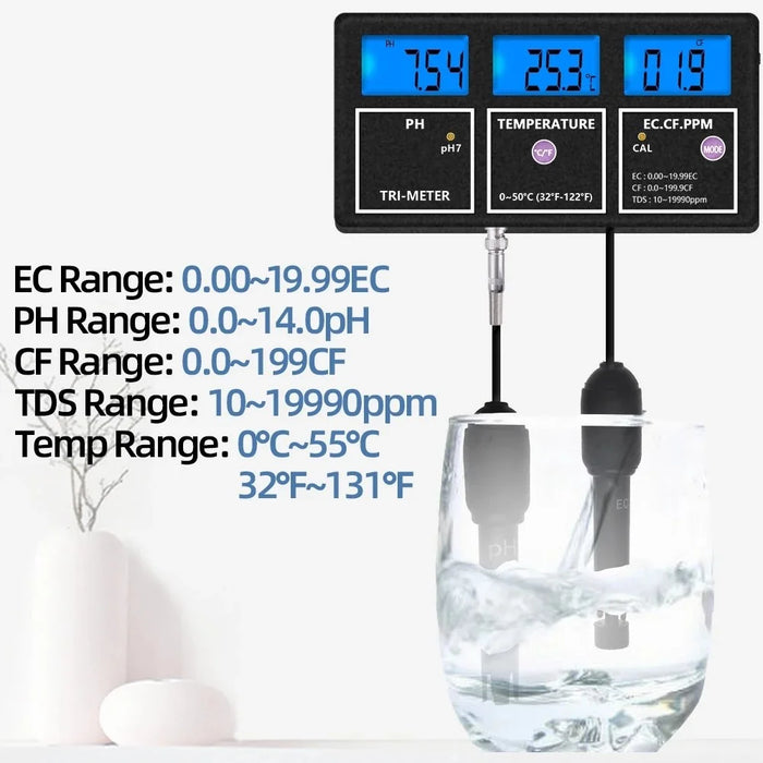 PH-116 5 in 1 Water Quality Multi-Parameter PH EC CF TDS Temperature Test Meter with Backlight - US Plug - 2