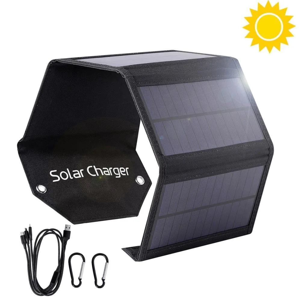 SPB4Z Foldable 4 Solar Panel Charger 8W 5V Portable Solar Charger for Outdoor Hiking Camping - Black - 1