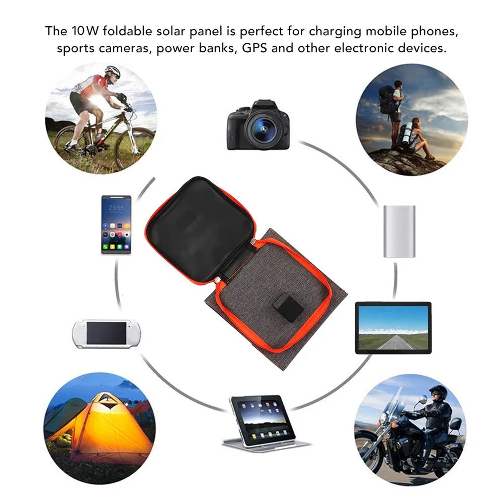 FSC-10W Foldable 3 Solar Panel 10W Solar Cell Charger Mobile Power Bank for Camping Hiking - 4