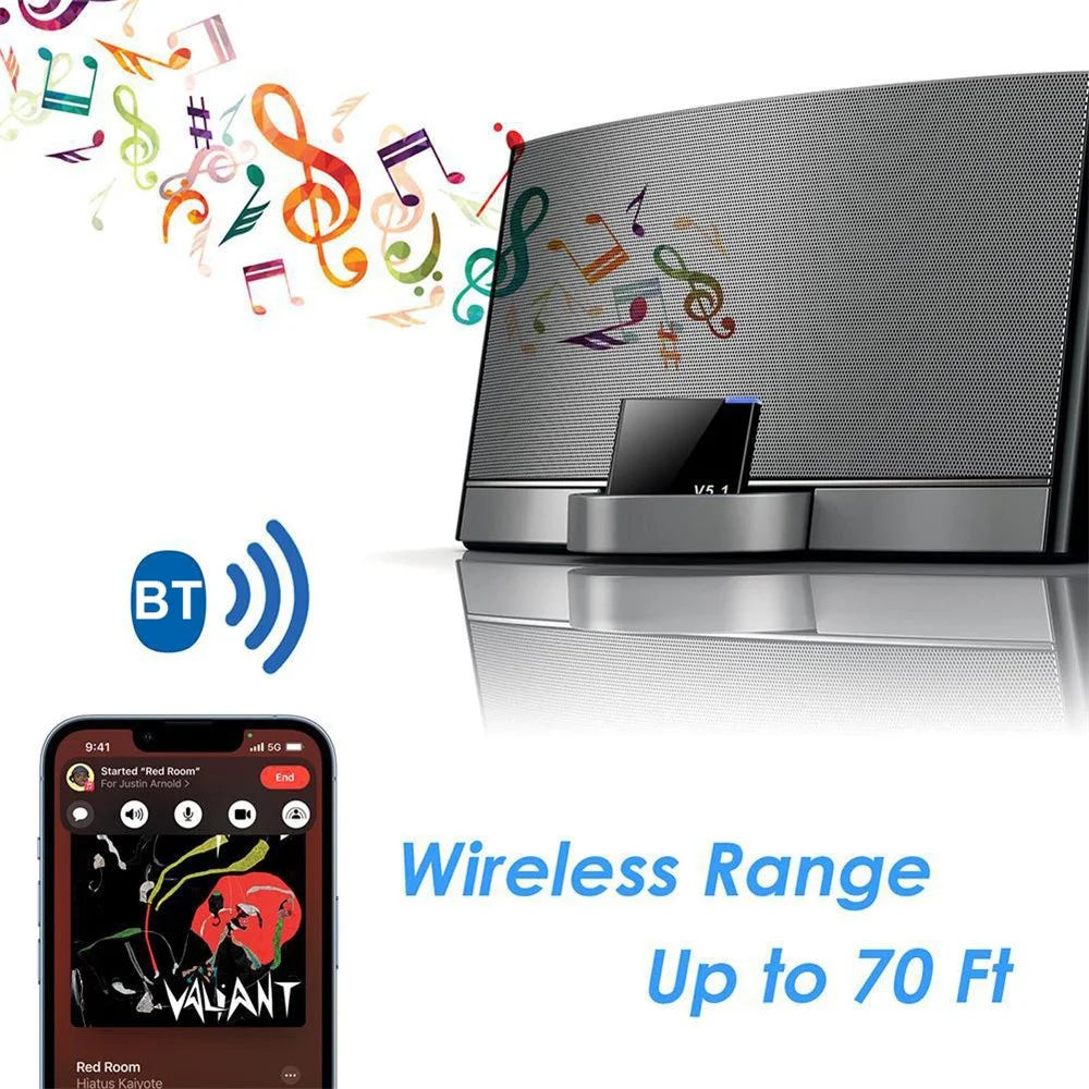 30-pin Bluetooth-compatible 5.1 Audio Receiver Speaker Mini Wireless Adapter 30-pin Jack Analog for iPhone iPad PC - 2