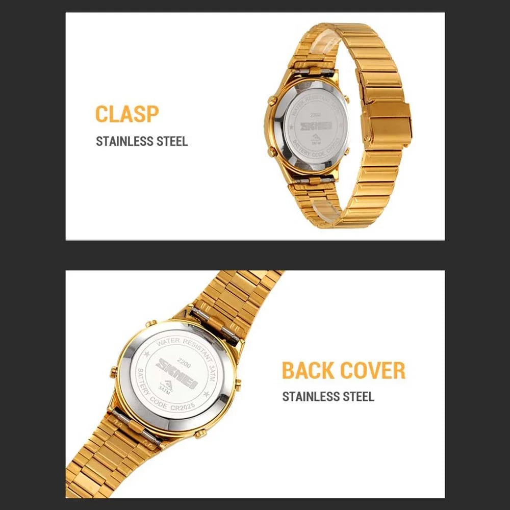 SKMEI 2200 Steel Strap Digital Watch Date Time Display Stylish Sports Electronic Watch - Rose Gold - 5