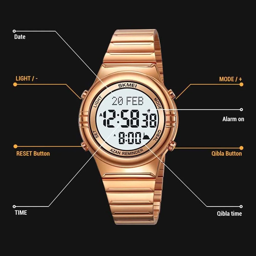 SKMEI 2200 Steel Strap Digital Watch Date Time Display Stylish Sports Electronic Watch - Rose Gold - 6