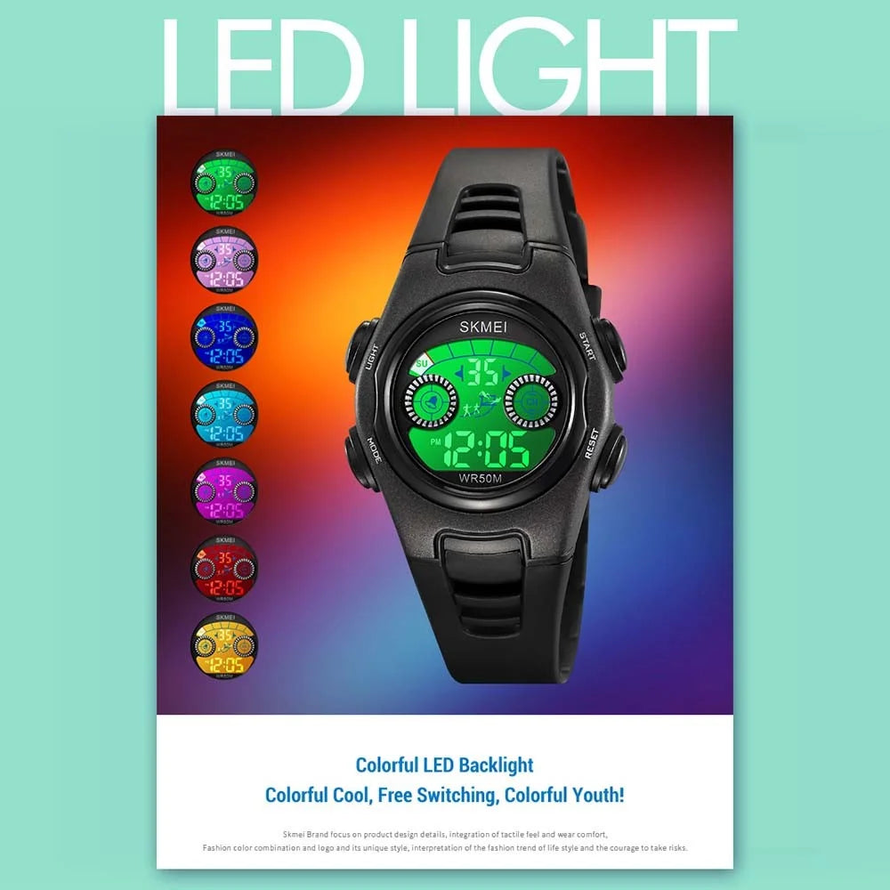 SKMEI 2309 Student Kids LED Backlight Digital Watch Date Alarm Clock Sports Electronic Watch - Black - 3