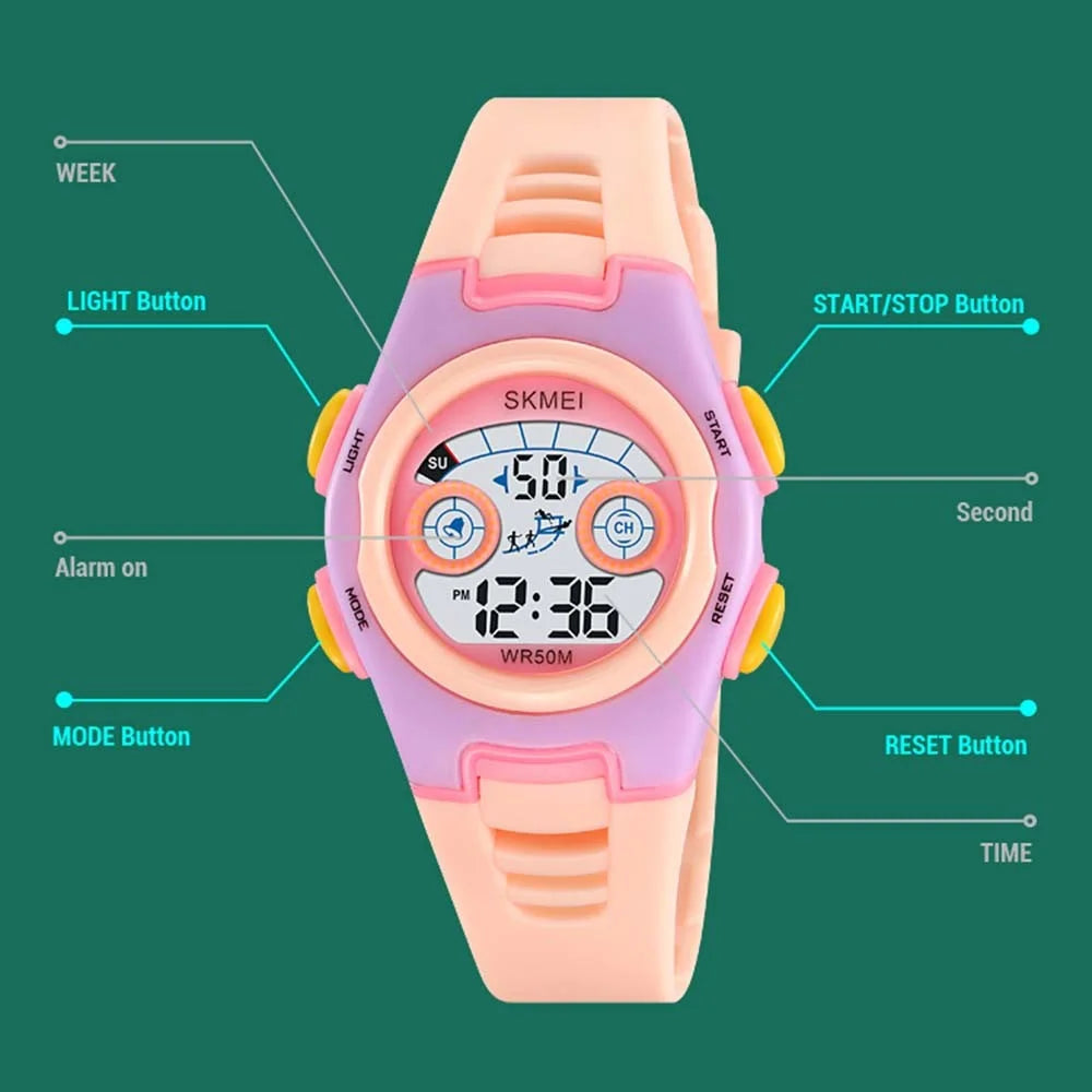 SKMEI 2309 Student Kids LED Backlight Digital Watch Date Alarm Clock Sports Electronic Watch - Black - 7