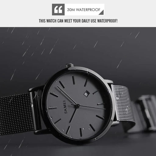 SKMEI 1530 8mm Slim Stylish Men Women Quartz Watch Stainless Steel Strap Wrist Watch - Black - 2