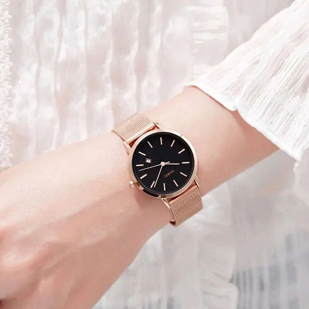 SKMEI 1530 8mm Slim Stylish Men Women Quartz Watch Stainless Steel Strap Wrist Watch - Black - 3
