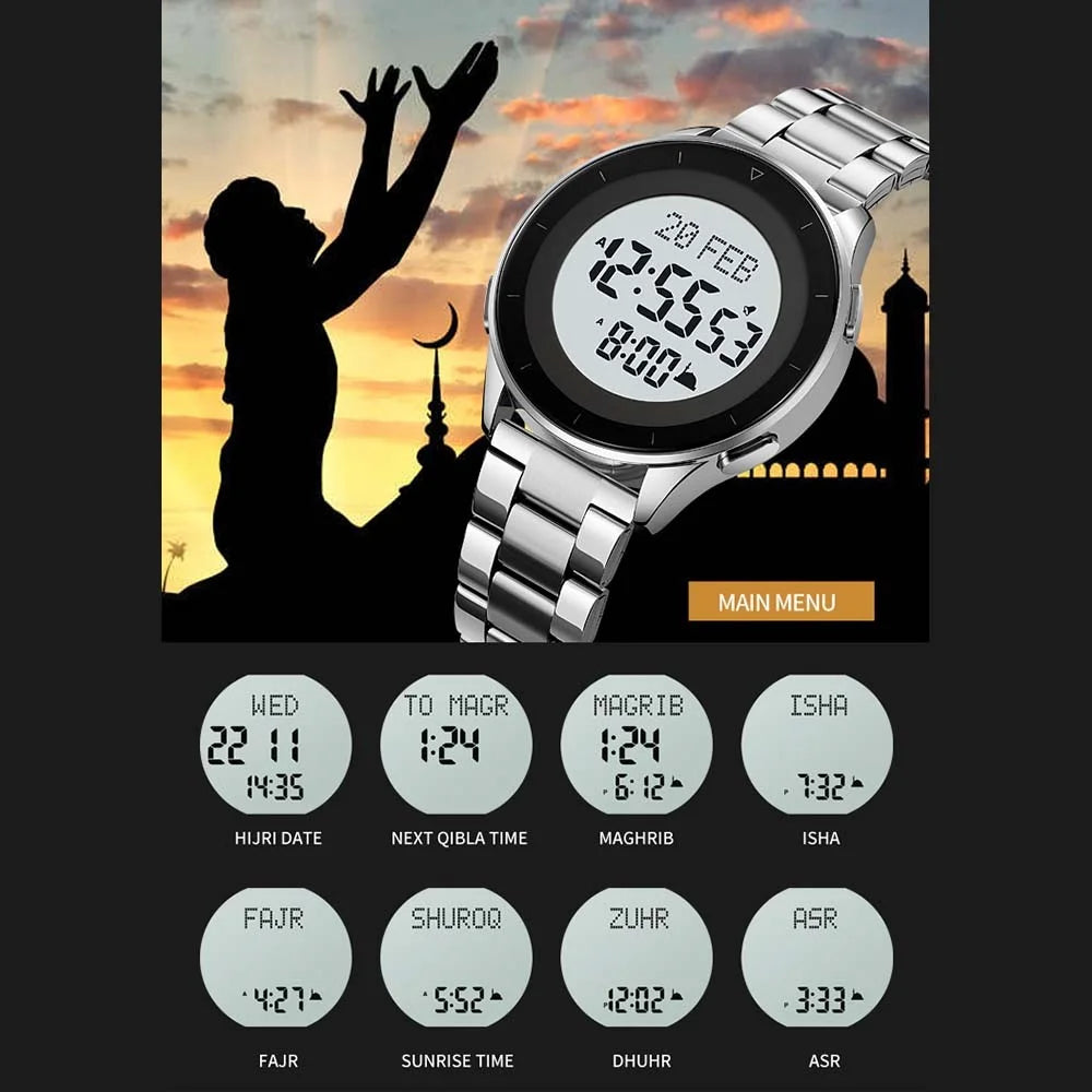 SKMEI 2300 Qibla Direction Indicator Digital Watch Luminous Bookmark Function Electronic Watch - Silver - 3