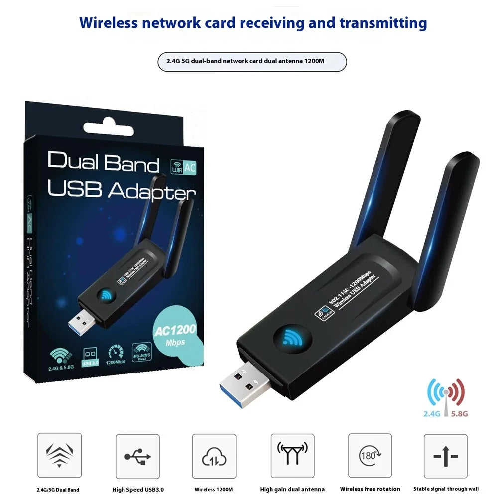 RE-1202 1200M USB3.0 Network Card 2.4G / 5G Dual Band WiFi Transmitter Receiver Adapter - 3