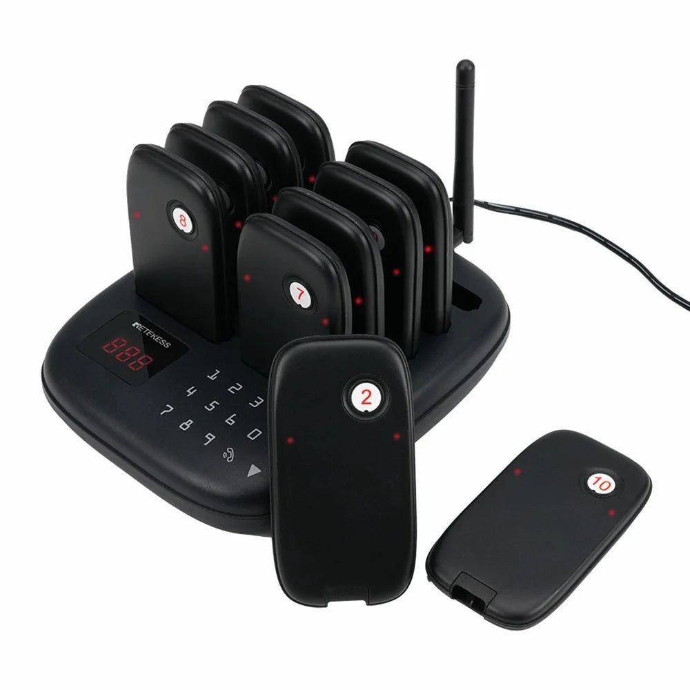 RETEKESS TD175S Restaurant Waiting Pager Set Beeper Buzzer Wireless Calling System with 10 Guest Pagers - US Plug - 1