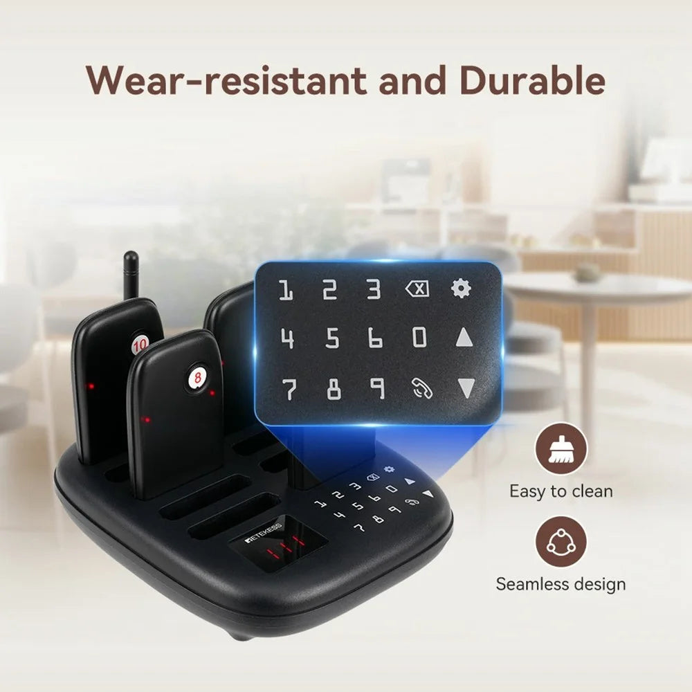 RETEKESS TD175S Restaurant Waiting Pager Set Beeper Buzzer Wireless Calling System with 10 Guest Pagers - US Plug - 4