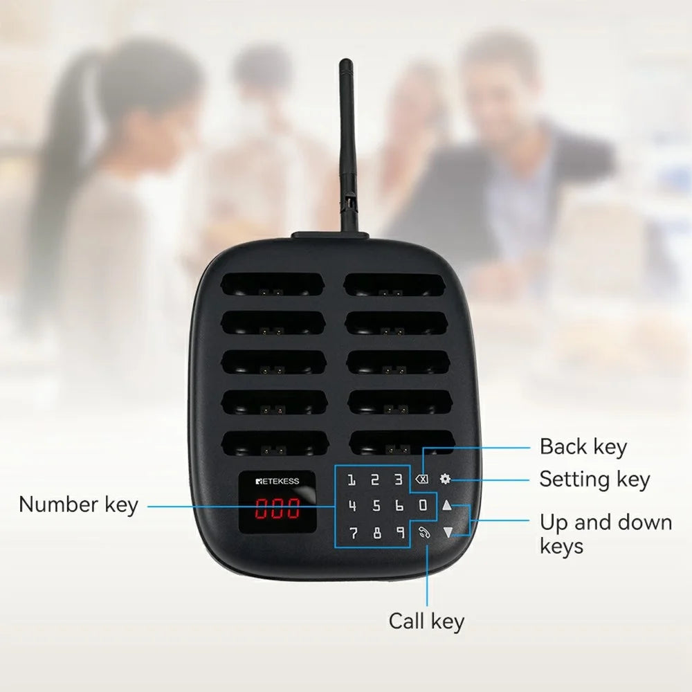 RETEKESS TD175S Restaurant Waiting Pager Set Beeper Buzzer Wireless Calling System with 10 Guest Pagers - US Plug - 5