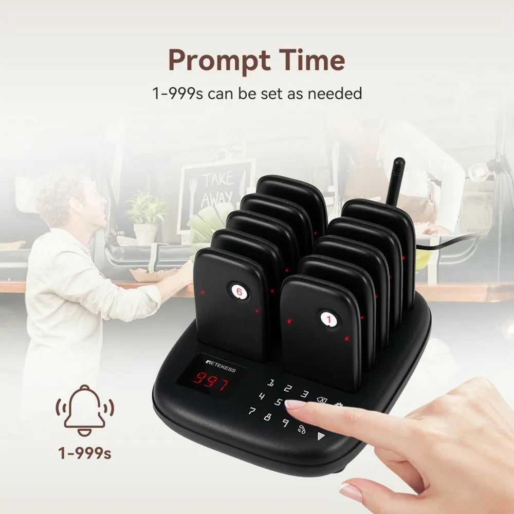 RETEKESS TD175S Restaurant Waiting Pager Set Beeper Buzzer Wireless Calling System with 10 Guest Pagers - US Plug - 6