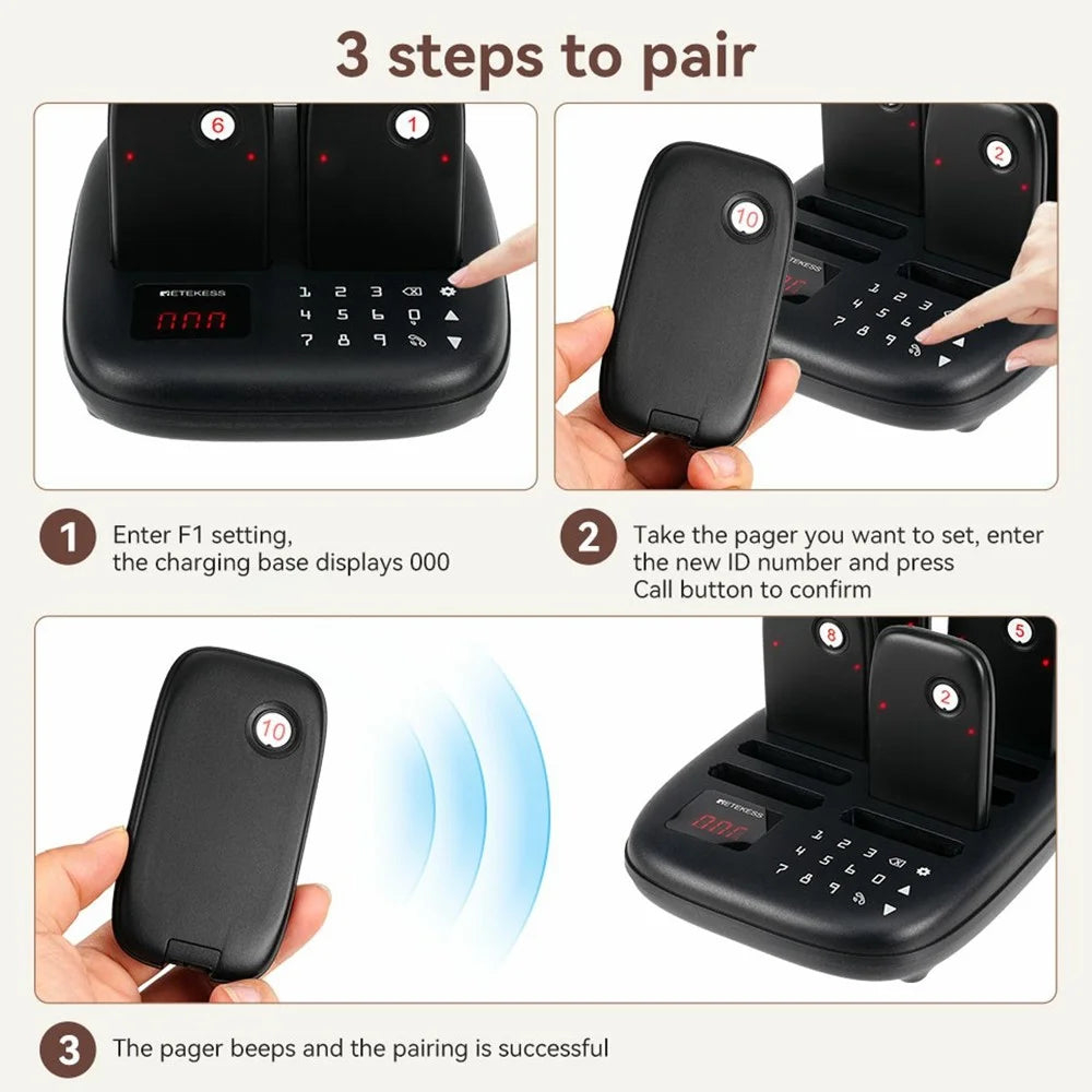 RETEKESS TD175S Restaurant Waiting Pager Set Beeper Buzzer Wireless Calling System with 10 Guest Pagers - US Plug - 7
