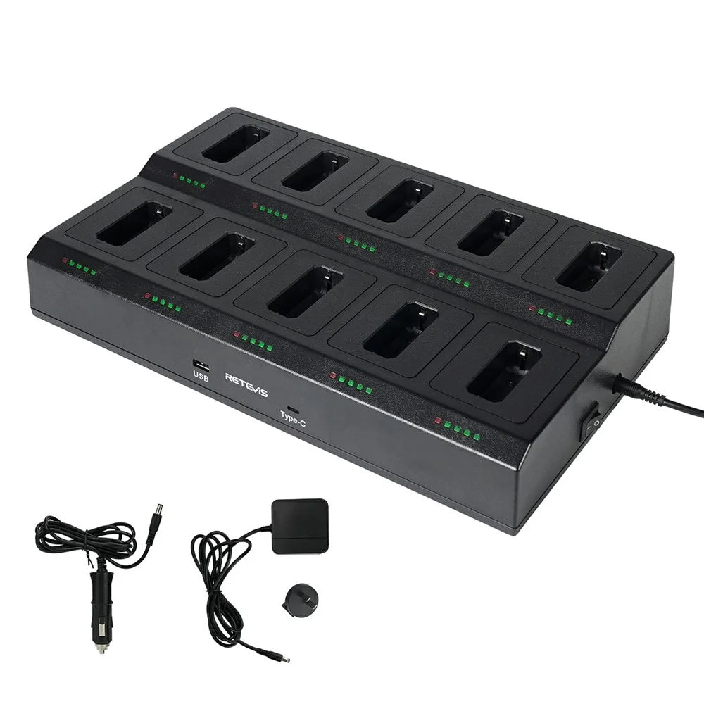 RETEVIS RTC22T 10-Way Multi-Unit Gang Charger Walkie Talkie Charging Dock Station for RT22 / RT622 / RB19 / RB619 - US Plug - 1