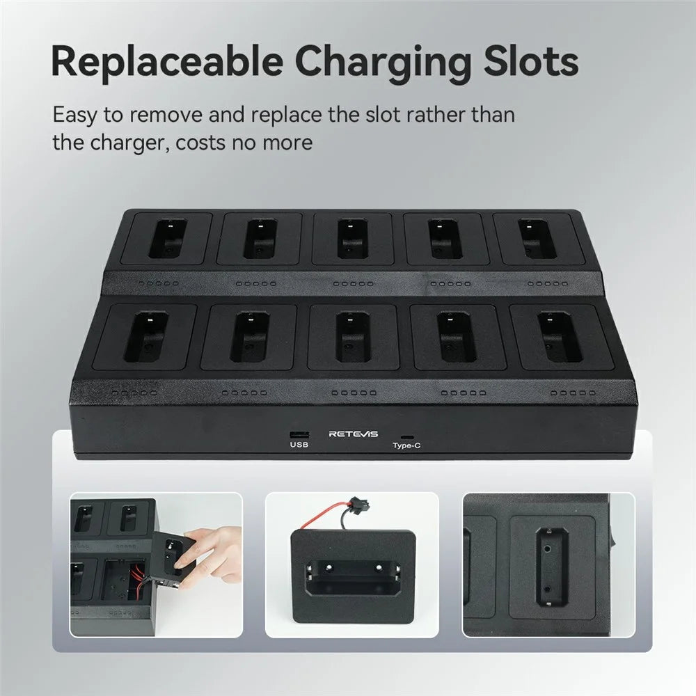 RETEVIS RTC22T 10-Way Multi-Unit Gang Charger Walkie Talkie Charging Dock Station for RT22 / RT622 / RB19 / RB619 - US Plug - 2