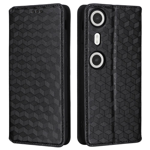 For XREAL Beam Pro Wallet Case Rhombus Imprinted Leather Phone Cover - Black - 1