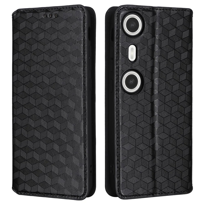 For XREAL Beam Pro Wallet Case Rhombus Imprinted Leather Phone Cover - Black - 1