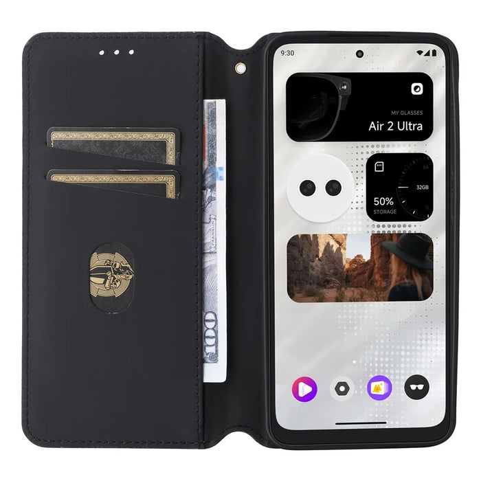 For XREAL Beam Pro Wallet Case Rhombus Imprinted Leather Phone Cover - Black - 2