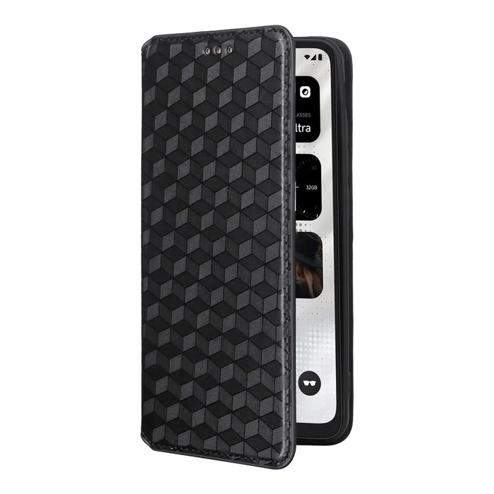 For XREAL Beam Pro Wallet Case Rhombus Imprinted Leather Phone Cover - Black - 5
