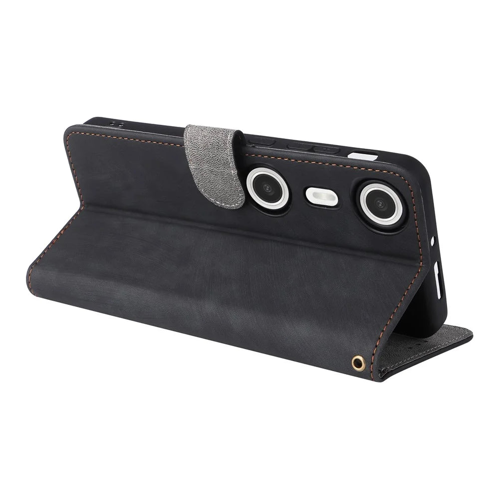 For XREAL Beam Pro Wallet Case RFID Blocking PU Leather Cover Stand View - Black - 4