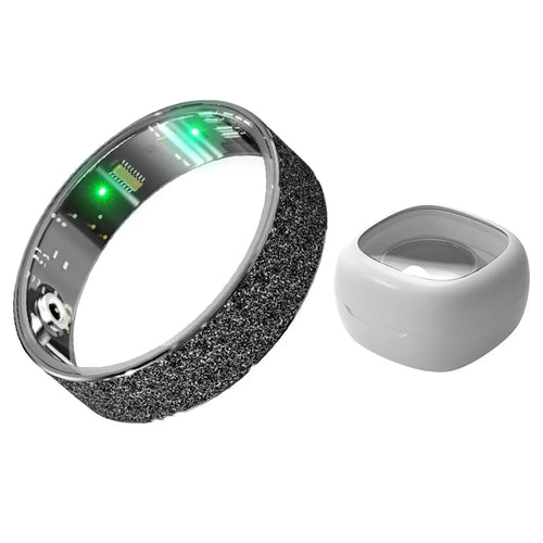 Vring-3 Frosted Bluetooth-compatible Sleep Health Monitoring Smart Ring Stainless Steel Finger Ring, with Charging Case - Black / Size 8 - 1